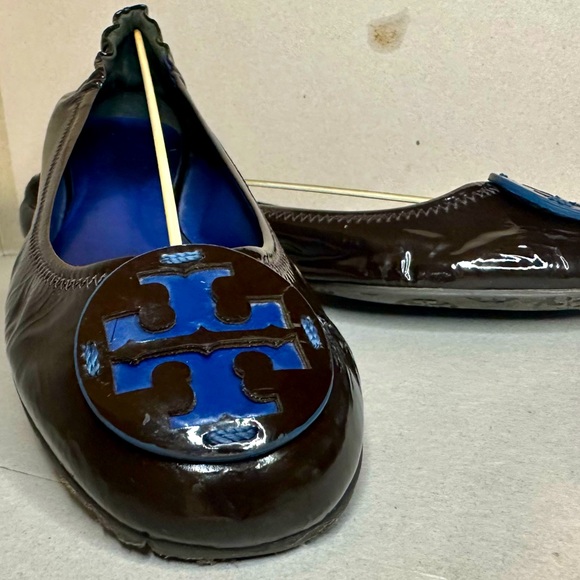 Tory Burch Minnie Travel Flats. Size 8 Brown and Blue - Picture 6 of 7